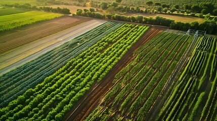 Aerial View of Precision Irrigated Farm Showcasing Smart Agriculture Practices