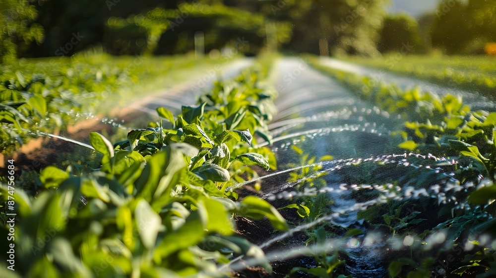 Poster smart irrigation system optimizing water use for lush crop field