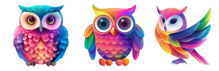 Obraz premium 3D Vibrant Rainbow Owl Bird PNG with Transparent Background for T-Shirt Designs, Stickers, and Logos