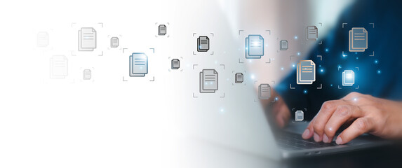 Cloud computing data management technology system for computer network cyber security or database file document transfer and sharing, big data for finance data analytics to growth concepts.