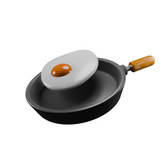 3D Icon Illustration of a Flying Fried Egg on a Frying Pan