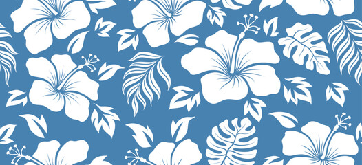 Hibiscus flower Hawaiian tropical seamless pattern. nature floral abstract back ground. © andin