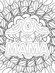 Dog Quotes Flower Coloring Page Beautiful black and white illustration for adult coloring book