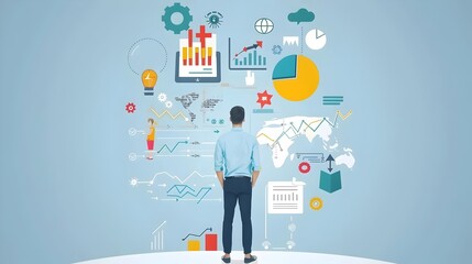 Naklejka premium Entrepreneur Leveraging Tools for Visionary Business Planning and 2024 Trend Strategy