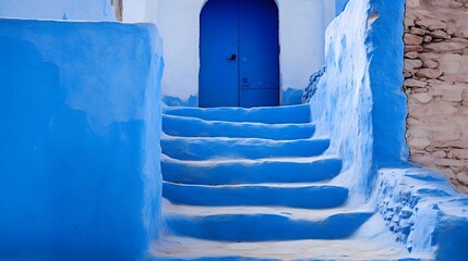 Blue Stairs Leading to Traditional Greek House