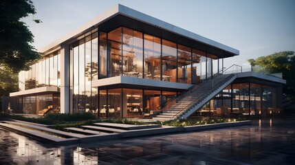 Fototapeta premium Modern House with Wooden Facade