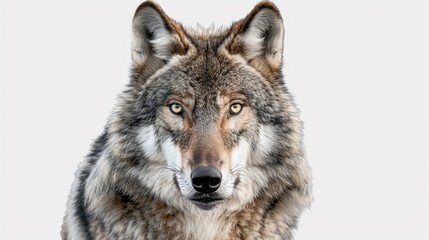 Fototapeta premium A wolf with a brown and gray coat is staring at the camera