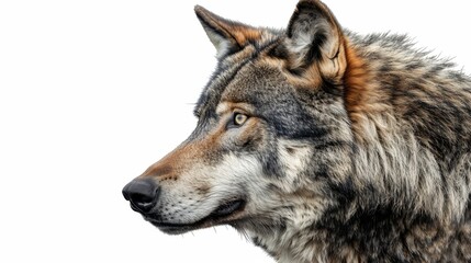 Fototapeta premium A wolf with a brown and black coat and a blue eye