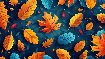 Fall leaf pattern flat design front view nature theme animation vivid