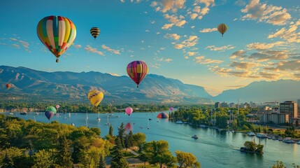 Fototapeta premium The balloons are flying at different heights and positions, creating a lively