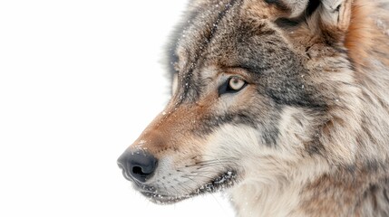 Fototapeta premium A wolf with a brown nose and brown fur is staring at the camera