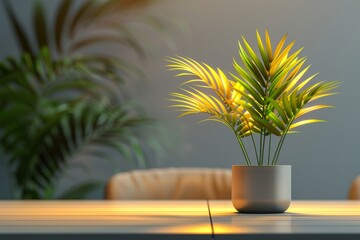 Obraz premium Modern office desk with plants, representing a balance of nature and professionalism in a contemporary workspace.