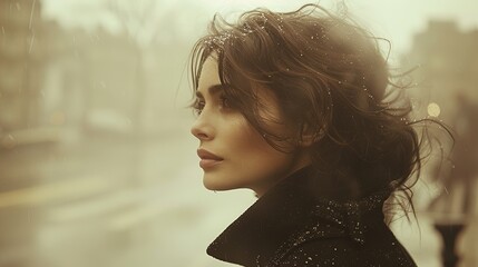 female portrait in the city in winter