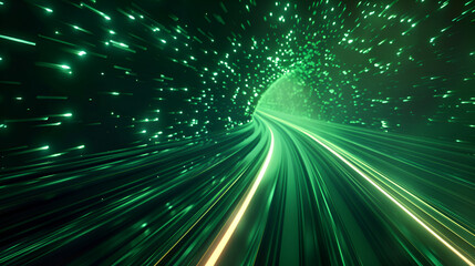 Obraz premium information moves at lightning speed It highlights the constant motion and advancements in technology, Futuristic technology innovation green 3D background