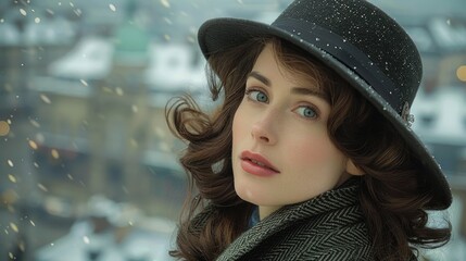 female portrait in the city in winter