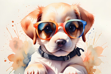 Cute puppy face with sunglasses