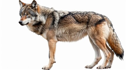 Fototapeta premium A wolf is standing on a white background