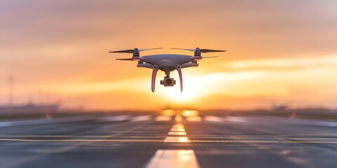 A drone camera flying near an airport with strict nofly zone regulations. Concept Drone Photography, No-Fly Zone, Airport Restrictions, Aerial Imaging, Safety Measures