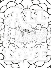 Dog Quotes Flower Coloring Page Beautiful black and white illustration for adult coloring book
