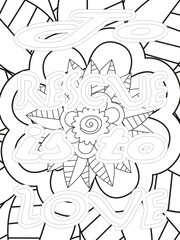 Dog Quotes Flower Coloring Page Beautiful black and white illustration for adult coloring book
