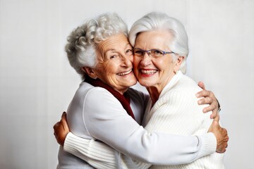 Two Senior Women Embracing with Joy	
