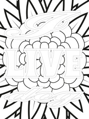 Dog Quotes Flower Coloring Page Beautiful black and white illustration for adult coloring book