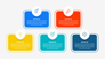 Five Step Infographic design element template for presentation. info graphic illustration. process diagram and presentations step,  banner, flow chart, 5 option template.