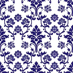Intricate Blue and White Floral Wallpaper