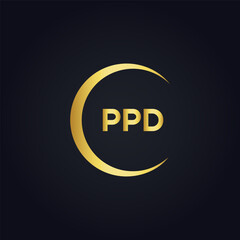 PPD logo. P P D design. White PPD letter. PPD, P P D letter logo design. P P D letter logo design in GOLD, GOLDEN LOGO, THREE, style. letter logo set in one artboard. P P D letter logo vector design.