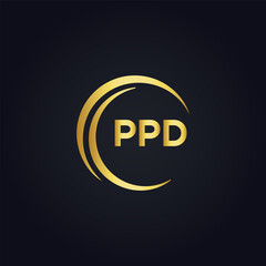 PPD logo. P P D design. White PPD letter. PPD, P P D letter logo design. P P D letter logo design in GOLD, GOLDEN LOGO, THREE, style. letter logo set in one artboard. P P D letter logo vector design.
