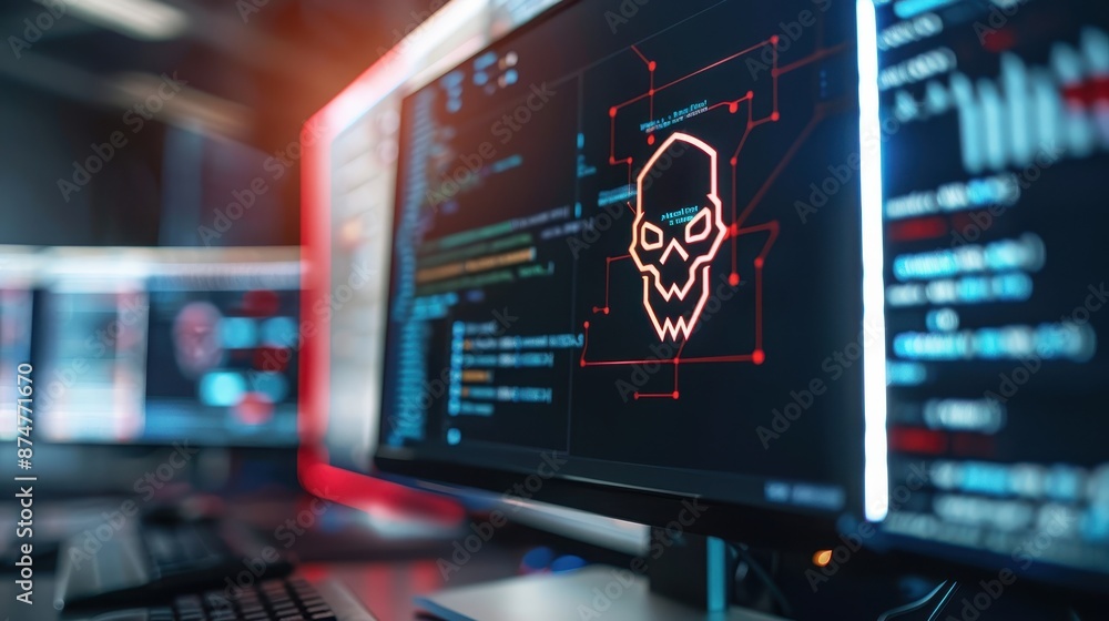 Poster cybersecurity breach alert - warning on computer screen