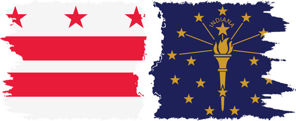 Indiana and District of Columbia USA - Washington, D.C. grunge brush flags connection vector