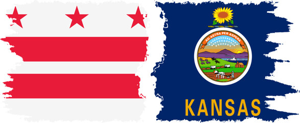 Kansas and District of Columbia USA - Washington, D.C. grunge brush flags connection vector