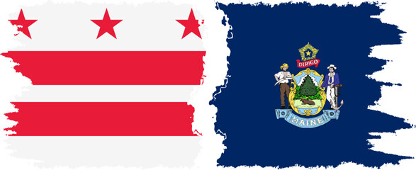 Maine and District of Columbia USA - Washington, D.C. grunge brush flags connection vector