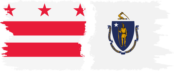 Massachusetts and District of Columbia USA - Washington, D.C. grunge brush flags connection vector