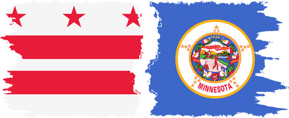 Minnesota and District of Columbia USA - Washington, D.C. grunge brush flags connection vector old