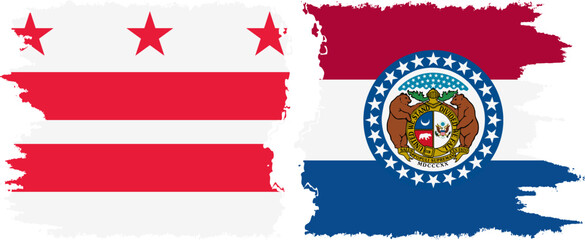 Missouri and District of Columbia USA - Washington, D.C. grunge brush flags connection vector