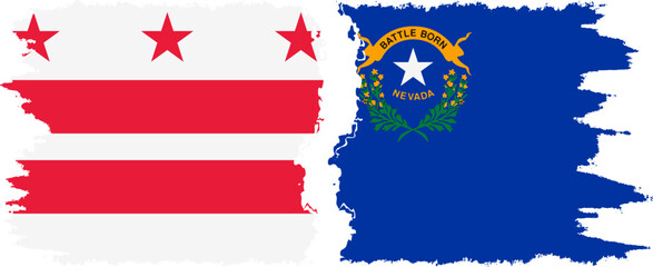 Nevada and District of Columbia USA - Washington, D.C. grunge brush flags connection vector