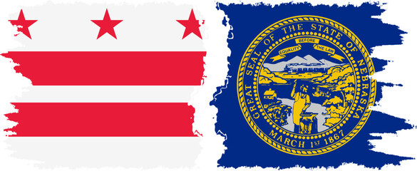 Nebraska and District of Columbia USA - Washington, D.C. grunge brush flags connection vector