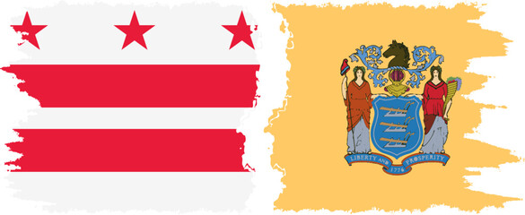 New Jersey and District of Columbia USA - Washington, D.C. grunge brush flags connection vector