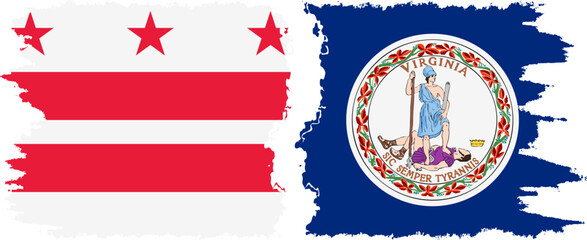 Virginia and District of Columbia USA - Washington, D.C. grunge brush flags connection vector