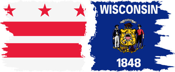 Wisconsin and District of Columbia USA - Washington, D.C. grunge brush flags connection vector