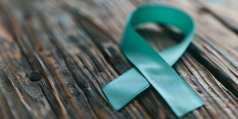 Teal ribbon symbolizes awareness for various conditions like cancer OCD and PTSD. Concept Awareness Ribbon, Teal Ribbon, Cancer, OCD, PTSD
