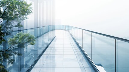 Obraz premium A glass walkway with a tree in the middle