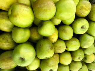 Fresh green apple fruit images. Lot of tasty apples fruits background