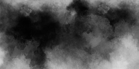 White Black empty space dust cloud explosion. Gray smoke or fog color isolated on transparent dark cloudscape atmosphere background. Black and grey watercolor grunge texture.	