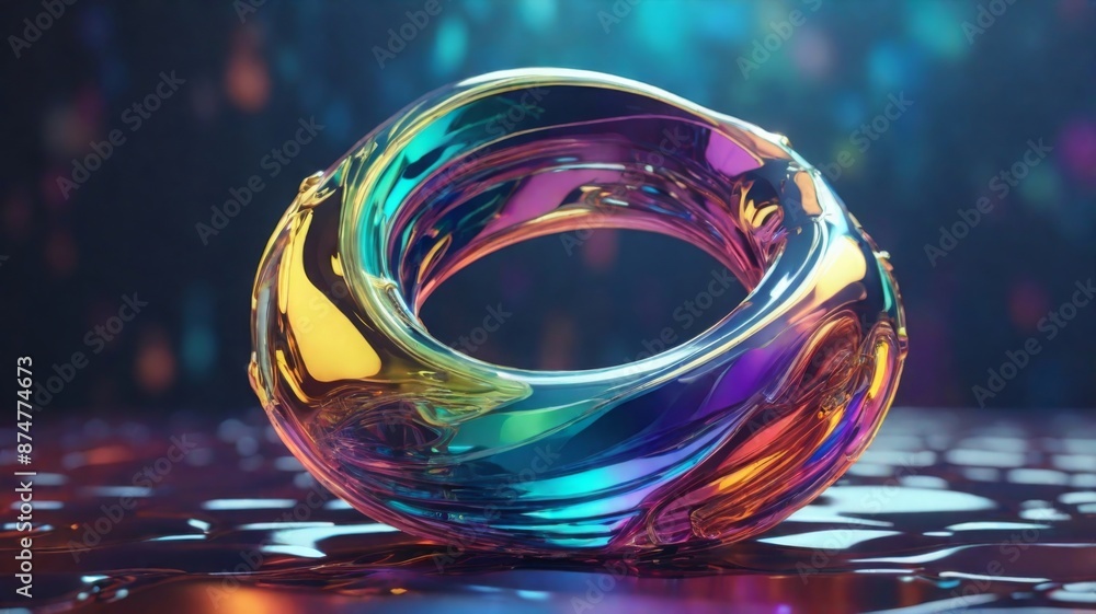 Poster abstract iridescent shape, 3d render