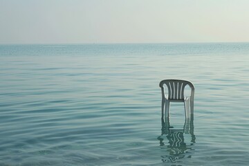 Free photo single chair reflecting on a water surface on a stormy day 