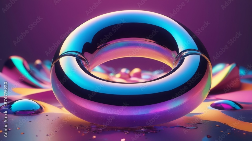 Poster abstract iridescent shape, 3d render