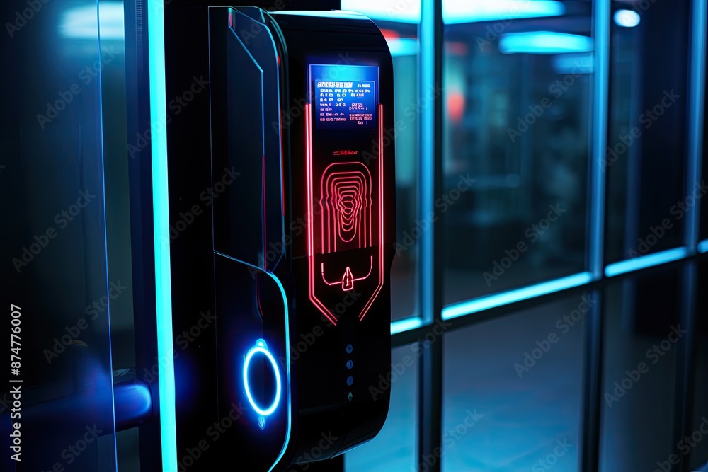 Leinwandbilder a futuristic computer tower with a glowing display, cutting-edge biometric security system